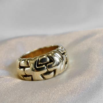 Gouden fantasie ring, Gebruikt, Ophalen of Verzenden, Kleiner dan 17, Dame