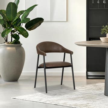 Leren eetkamerstoel met armleuning Line - Vintage Brown, Huis en Inrichting, Ophalen of Verzenden, Nieuw, Bruin, Leer