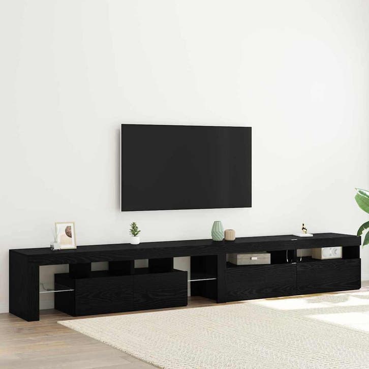 vidaXL TV-kast met LED 3 pcs Zwart Eiken 260 x 37 x 40 cm, Huis en Inrichting, Kasten | Televisiemeubels, Nieuw, Minder dan 50 cm