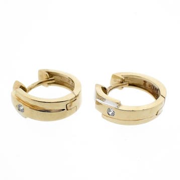 Bicolor gouden klapcreolen met zirconia; Ø 15,1 mm, Sieraden, Tassen en Uiterlijk, Gebruikt, Ophalen of Verzenden, Met edelsteen