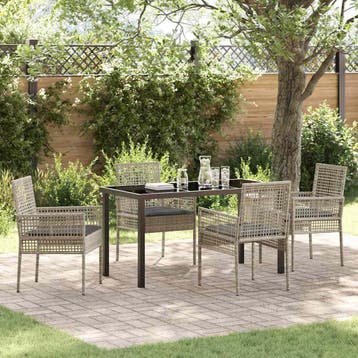 vidaXL Tuin eettafelset met kussen 5 pcs Lichtgrijs poly, Verzenden, Nieuw, Rotan, 5 zitplaatsen