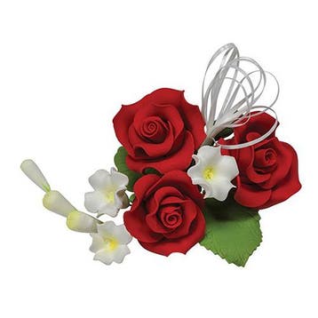Suikerbloem boeket Rozen trio rood 11cm., Verzenden, Nieuw