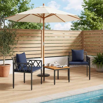 vidaXL tuinmeubelset 3 st Grijs en Marineblauw poly rattan, Verzenden, Nieuw, Rotan, 3 zitplaatsen