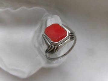 Zilver, carneool - Ring - Art Deco Signet
