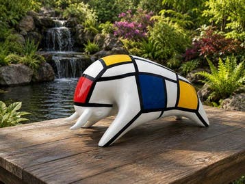 Beeld, garden statue modern colored bull - 26 cm - polyresin