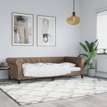 vidaXL Slaapbank 80x200 cm kunstleer cappuccinokleurig, Overige materialen, Eenpersoons, Bruin, Verzenden