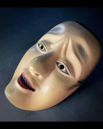 Noh masker - Hout - Chj () – Gesigneerd Hachi () -
