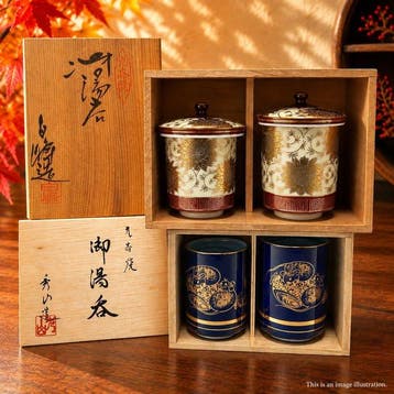 Kutani Ware Meoto Yunomi Collectie – 2 paar / 4 theekopjes –
