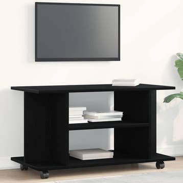 vidaXL TV-meubel met wielen Zwarte eik 80x40x45 cm, Huis en Inrichting, Verzenden, Nieuw, Overige houtsoorten