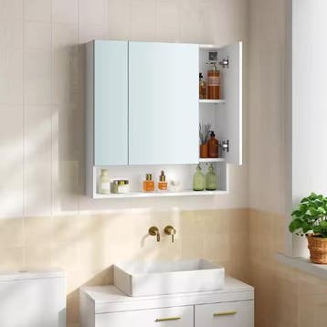 Badkamer Spiegelkast – Wandkast met 3 Deuren en Open Vak, Huis en Inrichting, Badkamer | Badkamermeubels, Verzenden, Nieuw
