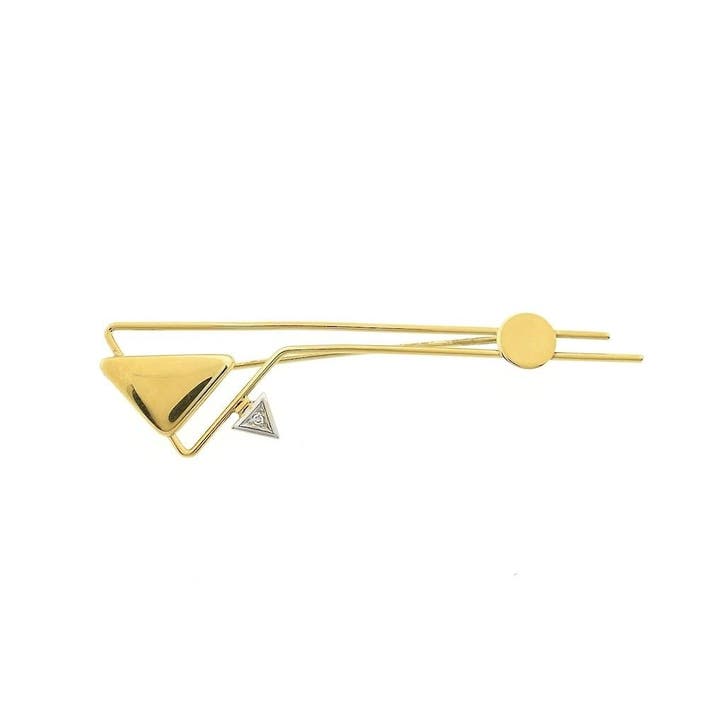 Bicolor gouden abstracte broche met diamant; 0,01 ct., Sieraden, Tassen en Uiterlijk, Broches, Overige kleuren, Gebruikt, Met edelsteen