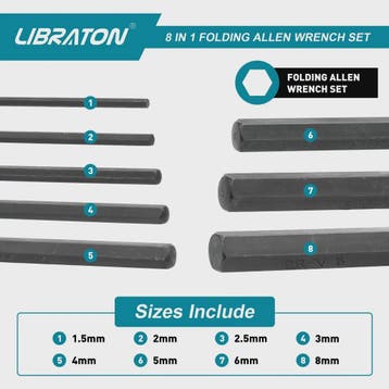 LIBRATON 8-in-1 Inklapbare Inbussleutel & Torx Set - Compact, Verzenden, Nieuw