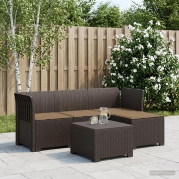 vidaXL 4-Persoons Tuinbank met Kussens Rieten Look PP Bruin, Verzenden, Nieuw