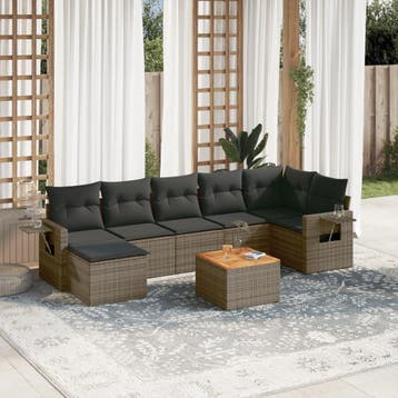 vidaXL 8-delige Loungeset met kussens poly rattan grijs, Verzenden, Nieuw, Loungeset