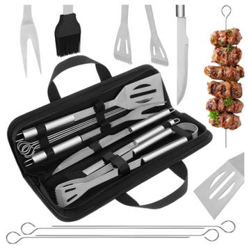 Kaminer 9-delige barbecue gereedschap set met koffer, zwa..., Ophalen of Verzenden, Nieuw