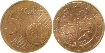2012 Duitsland Fehlpraegung 5 Cent auf 2 Cent Rohling ext..., Verzenden