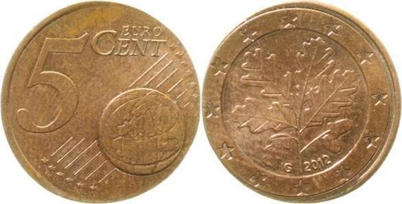2012 Duitsland Fehlpraegung 5 Cent auf 2 Cent Rohling ext..., Postzegels en Munten, Munten | Europa | Niet-Euromunten, Verzenden