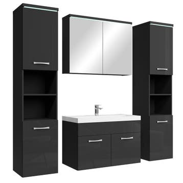 Badkamermeubel Set Paso XL 80 x 40 cm Zwart Badmeubel, Verzenden, Nieuw, Wastafelkast