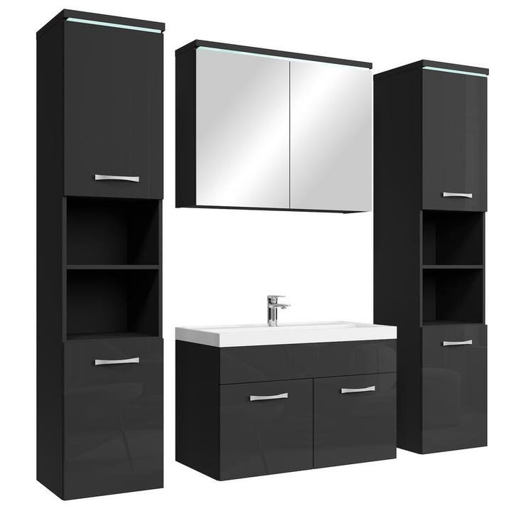Badkamermeubel Set Paso XL 80 x 40 cm Zwart Badmeubel, Huis en Inrichting, Badkamer | Badkamermeubels, Nieuw, Wastafelkast, Verzenden