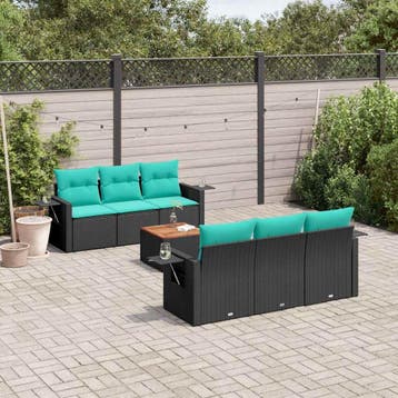 vidaXL 7-delige tuinbankset met kussens van zwart polyrotan, Tuin en Terras, Verzenden, Nieuw