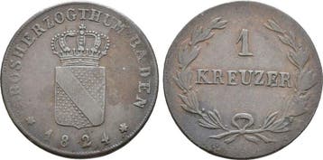 1 Kreuzer 1824 Baden: Ludwig, 1818-1830:, Postzegels en Munten, Verzenden