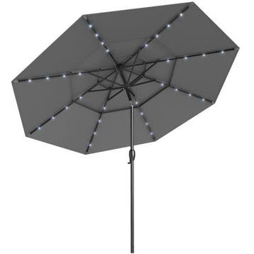 2dekans | Coast 3-Laags Terrasparasol Ø313 cm - Solar LED -, Ophalen of Verzenden, Zo goed als nieuw
