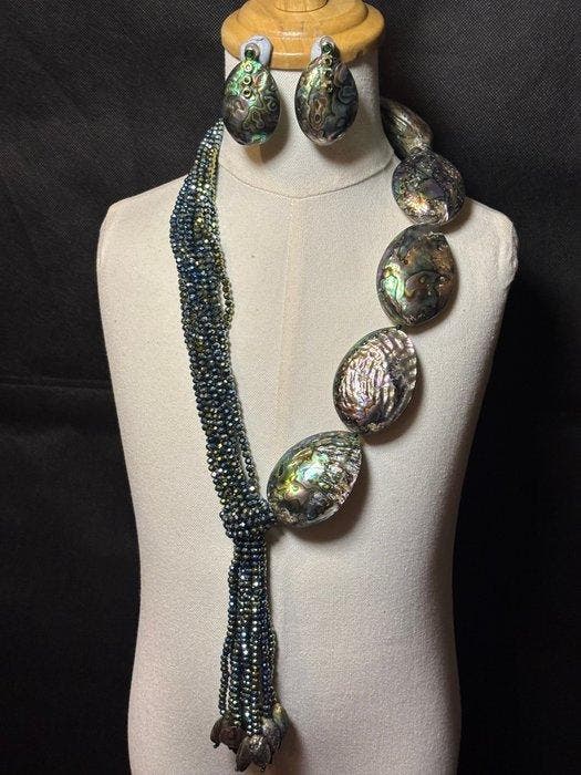 Druppelvormige abalone schelpketting - regenboog schelp, 14k gold filled - België