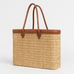 Luxe handgemaakte mandtas met leren afwerking, Ophalen of Verzenden, Nieuw, Beige, Overige typen