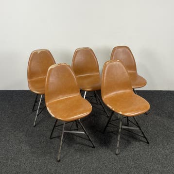[SET] Spoinq Piramide Stoel - Staal | Cognac, Huis en Inrichting, Ophalen of Verzenden, Gebruikt