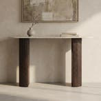 *WOONWINKEL* Ovale Sidetable Travertin En Walnoot, Verzenden, Nieuw