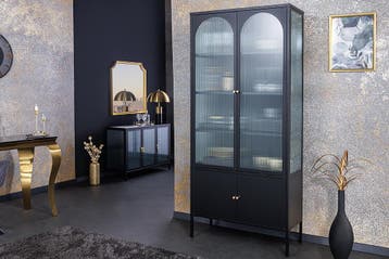 Moderne vitrinekast PARIS 180 cm zwart goud dammen glazen, Ophalen of Verzenden, Nieuw