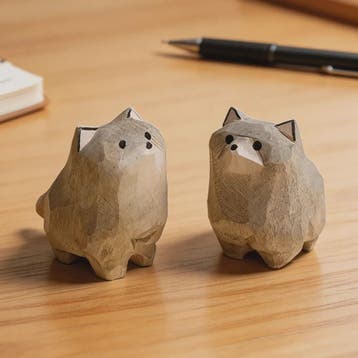 Handgemaakte Houten Mini Wolf Beeldje - Schattig Dieren Deco