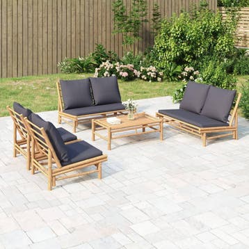 vidaXL 5-delige Loungeset met kussens bamboe donkergrijs, Verzenden, Nieuw, Hout, Loungeset