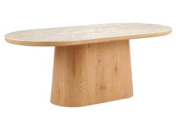 Eettafel UNIQUE 200cm ovaal eikenhout fineer met travertine, Huis en Inrichting, Ophalen of Verzenden, Nieuw