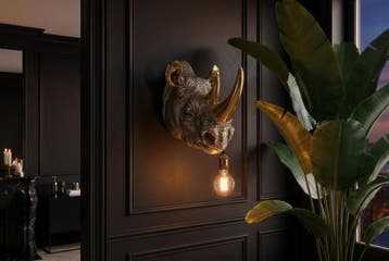 Wandlamp RHINO 40 cm handgemaakte gouden neushoornsculptuur, Ophalen of Verzenden, Nieuw