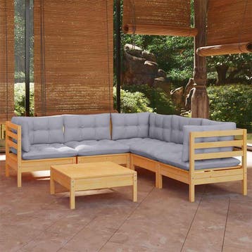 vidaXL 6-delige Loungeset met grijze kussens grenenhout, Verzenden, Nieuw, 6 zitplaatsen, Loungeset