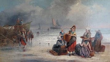 Jan Kuypers (1819-1892) - De visvangst, aan het strand met