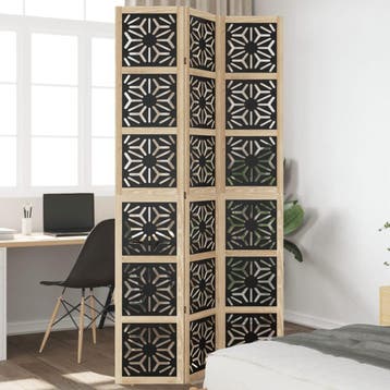 vidaXL Kamerscherm met 3 panelen massief paulowniahout zwart, Verzenden, Nieuw