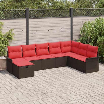 vidaXL Tuin Sofa Set 8 st Bruin en Rood poly rattan, Tuin en Terras, Verzenden, Nieuw, Rotan, 8 zitplaatsen