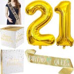 Birthday Queen 21 ballonnen en sjerp goud, Verzenden, Nieuw, Versiering, Verjaardag