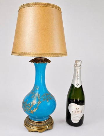 Tafellamp - Messing, Glas, Textiel, Verguld