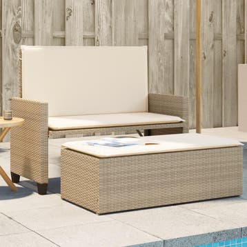 vidaXL Tuinbank met kussens en voetenbank poly rattan beige, Verzenden, Nieuw