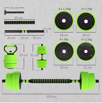 4-in-1 Dumbbell Set 30 kg Halter Kettlebell Push-up, Verzenden, Nieuw