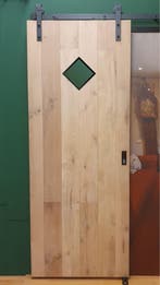 eiken schuifdeur met glas in stalen frame, Binnendeur, Nieuw, Ophalen of Verzenden, Schuifdeur