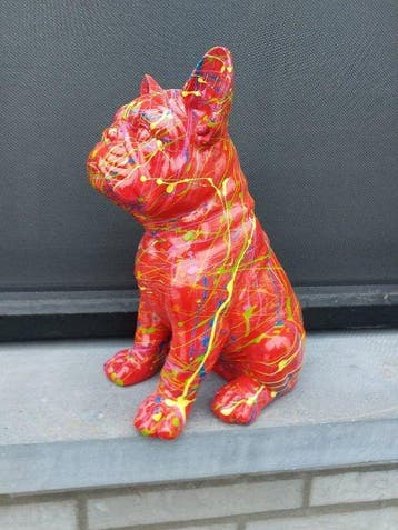 Beeld, French bulldog sitting in color - 31 cm - polyresin