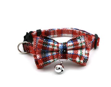 Kersthalsband met strik voor kat of kleine hond rood/blau..., Ophalen of Verzenden, Nieuw