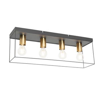 Minimalistische plafondlamp zwart met goud 4-lichts - Kodi, Verzenden, Nieuw