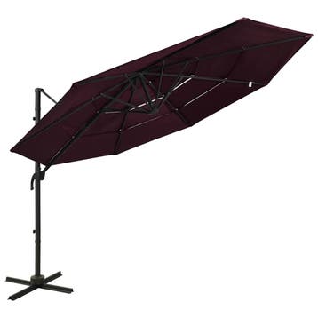 vidaXL Parasol 4-laags met aluminium paal 3x3 m bordeauxrood, Verzenden, Nieuw, 3 tot 4 meter