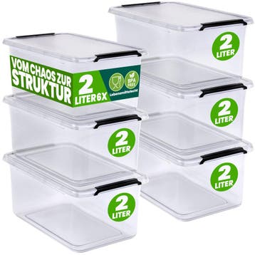 Opbergbox Transparant Set van 6 20x15x12cm 2L (Opbergmanden), Verzenden, Nieuw