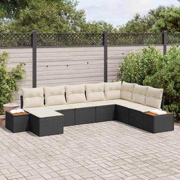 vidaXL Tuinbankenset 8 st Zwart Poly riet, Verzenden, Nieuw, Rotan, 8 zitplaatsen